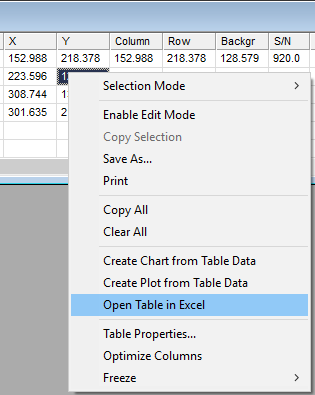 Mira Pro x64 User's Guide - Grid Context Menu